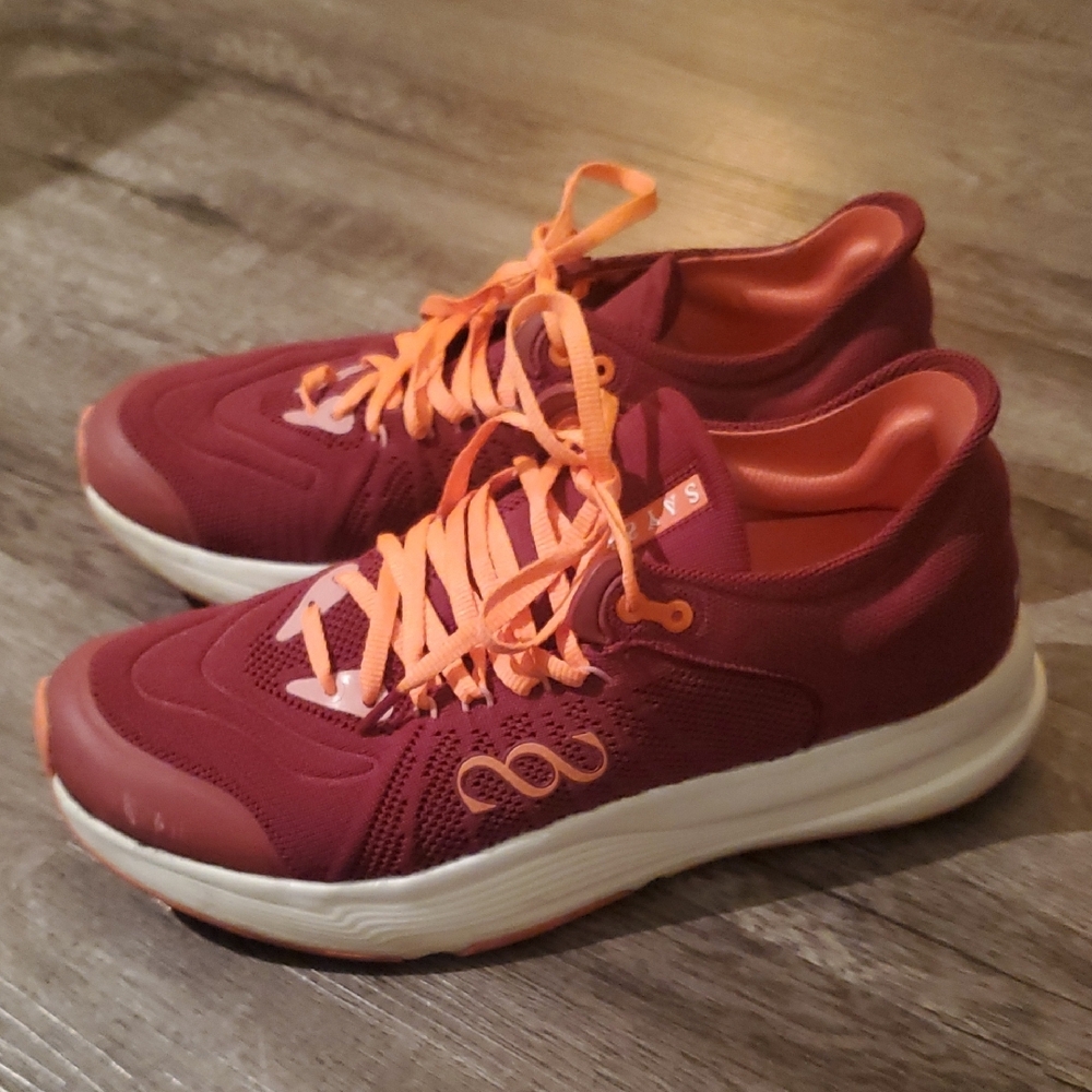 Women's Burgundy and Orange Athletic Sneakers - Picture 2 of 6